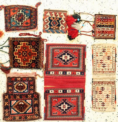 Konvolut 7 Taschen, Persien, Anfang 20.Jhd, Wolle auf Wolle, ca. 57 x 30 cm, EHZ: 2-3