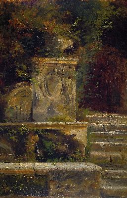 Zuschreibung: Adolf von Grundherr zu Altenthann und Weyerhaus, 1848-1908 München, Studie, romantisierende Gartenlandschaft, überwachsener Brunnen ...