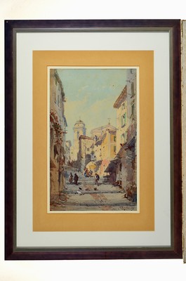 Emmanuel Costa, 1833-1921 Nizza, Ruele du Vieux Nice, Aquarell, rechts unten sign., ca. 45x28cm, PP, u.Gl., R. ca. 77x57cm