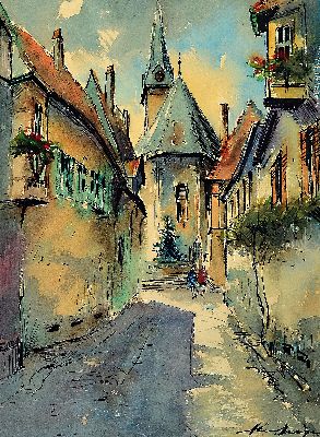 Heiner Deege, 1920-2007, zwei Pendats mit Pfälzer Ansichten, Aquarell und Tusche auf Papier, beide sign., je ca. 36x26cm, PP, u.Gl., R. ca. 53x44cm