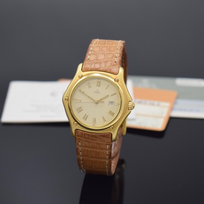 EBEL 1911 Armbanduhr in GG 750/000 Referenz 887902, Schweiz verk. lt. Pap. am 06/1992, quarz, 3-tlg. Geh. inkl. orig. Lederband m. GG750/000 ...
