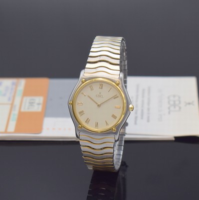 EBEL Classic Wave Armbanduhr in Stahl/Gold Referenz 181903, Schweiz um 1990, quarz, 5- fach über Lünette verschr. Geh., orig. Wellenband, weißes ...
