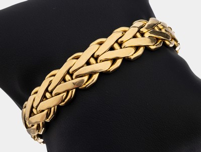 14 kt Gold Armband, GG 585/000, B. ca. 1.3 cm, L. ca. 19 cm, Kastenschloss mit 2 Sicherheitsachten, ca. 23.2 g
