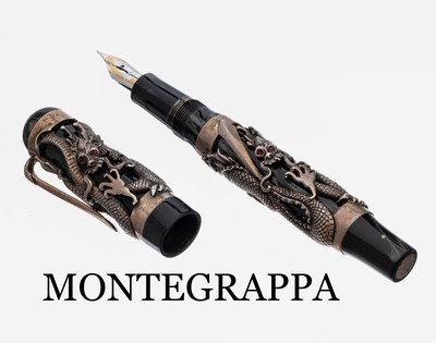 MONTEGRAPPA Füller, Modell "The Dragon", limitierte Edition hier 0642/1912, Korpus schwarz mit Perlmuttoptik, schwere massive Montur aus ...