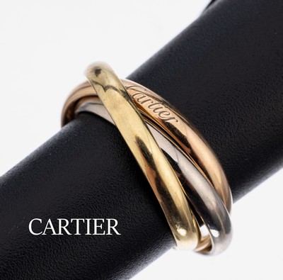 18 kt Gold CARTIER Ring, GG/WG/RG 750/000, Trinity Serie, RW 50, sign. num., ca. 6.1 g