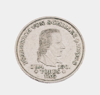 Silbermünze 5 Mark, Deutschland 1955, 150. Todestag Friedrich Schiller