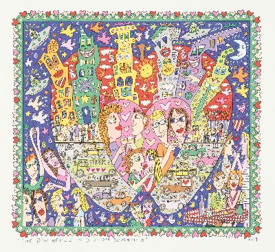James Rizzi, 1950-2011, "The big apple is big on Romomance", Farbserigrafie von 1999, gerhamt, R., gesamt ca. 53x54 cm