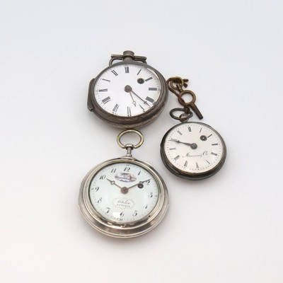 Konvolut: 3 Spindeltaschenuhren in Silber, Schweiz um 1800-1830, offene Geh. dell., 1x grav., 1x Übergeh., Emailzifferblätter teils besch., 1x m. ...
