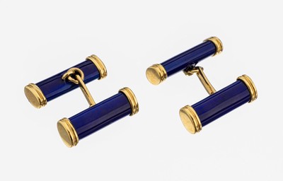 Paar 18 kt Gold Manschettenknöpfe, GG 750/000, blau emailliert, ca. 16.3 g