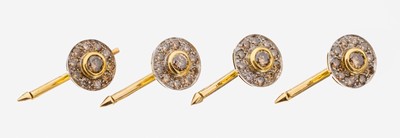 Set 4 18 kt Gold Brillant-Frackknöpfe, GG/WG 750/000, Brillanten zus. ca. 2.0 ct Braun/p, ca. 13.5 g