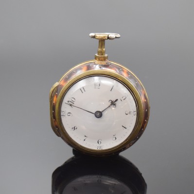 JAMES ELLISON Silber Spindeltaschenuhr, London lt. Hallmark 1766, Übergeh. m. Schildpatt dell., riss. Emailzifferbl. später, arab. Zahlen, gebl. ...