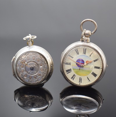 WELDON und NELMES 2 Spindeltaschenuhren in Silber, London lt. Hallmarks 1785 u. 1823, Geh. sowie 2 Übergeh. dell., 1x Emailzifferbl. mittig m. ...