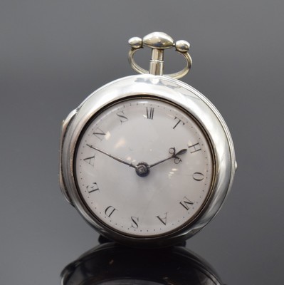 ROBERT BRIDGES Spindeltaschenuhr mit Übergehäuse in Silber, London lt. Hallmark 1804, Geh. u. Übergeh. dell., riss. Emailzifferbl., Std.-Anz. in ...