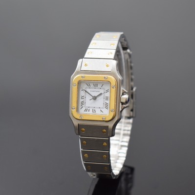 CARTIER Santos Galbee Damenarmbanduhr, Schweiz um 1990, Automatik, Edelstahlgeh., Boden 8-fach verschr., orig. Gliederband m. Faltschl., ...