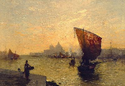 Jacob Gehring, 1846-1922, Ansicht aus Venedig, Öl/LWd, links unten signiert, ca. 26x38cm, R. ca. 40x51cm