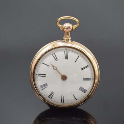 JOHN LEE schwere Taschenuhr in RG 750/000 mit Übergehäuse, London Hallmark 1810, glattes Geh. und Übergeh., Emailzifferbl. m. röm. Zahlen riss., ...
