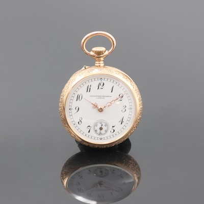 VACHERON & CONSTANTIN offene Damentaschenuhr in RG 585/000, Schweiz um 1910, grav. 2- Deckel Goldgeh., Goldcuvette sign. "C. Reinholdt & Sohn, ...