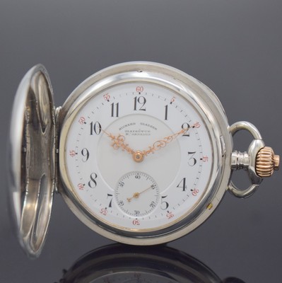 RICHARD GLAESER Herrensavonette in Silber, Deutschland um 1900, glattes Lucia-Geh. mit Werk nicht nummerngleich, 3-teil. Emailzifferbl. m. arab. ...