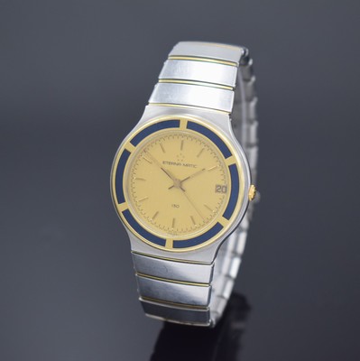 ETERNA-MATIC Gold-Club Armbanduhr in Stahl/ Gold, Schweiz um 1990, Automatik, beids. vergl. Geh., Goldlünette m. blauen Einlagen, integr. ...