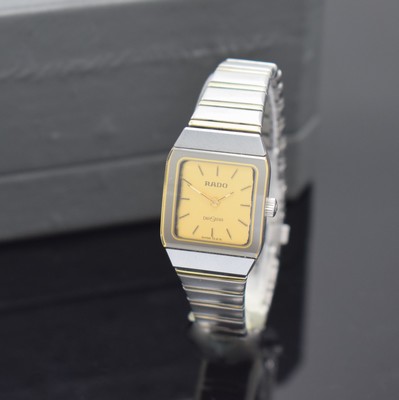 RADO Diastar Damenarmbanduhr in Stahl/Gold, Schweiz um 1990, quartz, rechteck. Geh. mit gebogenem kratz-festem Glas, integr. Gliederband m. doppel. ...