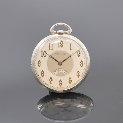 WALTHAM Frackuhr mit digitaler Sekunde in WG 585/000, USA um 1930, Handaufzug, Geh. dell., grav. Rand, silb. Duoton-Zifferbl. m. gold. Zahlen, gebl. ...