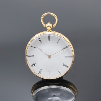 VACHERON & CONSTANTIN offene Taschenuhr in GG 750/000, Schweiz um 1850, Schlüsselaufzug, Geh. dell., guill. Rückdeckel m. Monogrammspiegel, ...