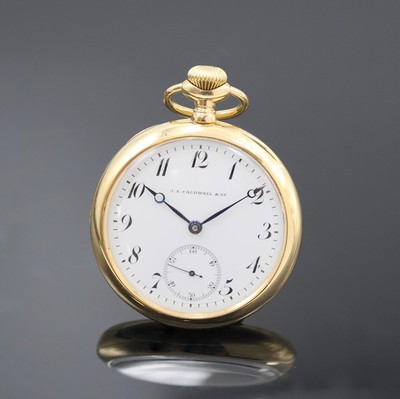 J.E.CALDWELL & Co / VACHERON & CONSTANTIN offene Taschenuhr in GG 750/000, Schweiz/USA um 1920, glattes Geh. dell., Rückdeckel m. Monogramm-Gravur ...