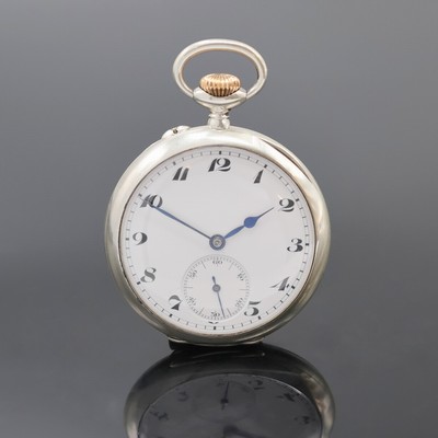 UHRMACHERSCHULE Le Locle offene Silbertaschenuhr, Schweiz um 1920, Geh. dell., Emailzifferbl. m. Breguet-Zahlen, gebl. Zeiger, kl. Sek. b. 6, ...