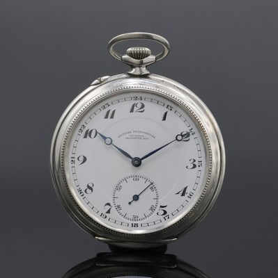 DEUTSCHE PRÄZISIONSUHR ORIGINAL GLASHÜTTE(SA) offene Silbertaschenuhr, Deutschland um 1920, glattes Geh., Emailzifferbl. m. Breguetzahlen, kl. Sek. ...