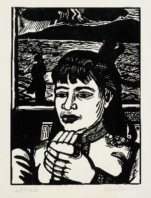 Erich Heckel, 1883-1970, Junge Frau, Holzschnitt von 1949, handsign. und dat., num. 218/400, ca. 40x29cm, PP, u.Gl., R. ca. 67x55cm