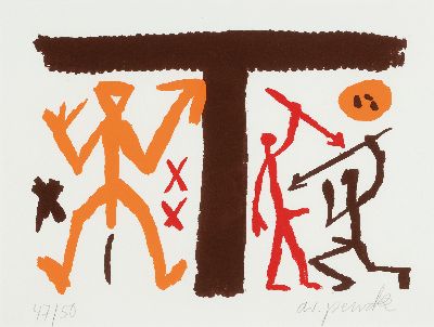 A.R. Penck, 1939-2017, Farblithographie, handsigniert und num. 47/50, ca. 21x29cm, PP, u.Gl., R. ca. 35x55cm