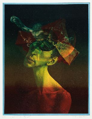 Rudolf Hausner, 1914-1995, De Geburt des Mythos, Farblithographie, handsign. und bez.: e.a., ca. 9x38cm, u.Gl., R. ca. 75x55cm