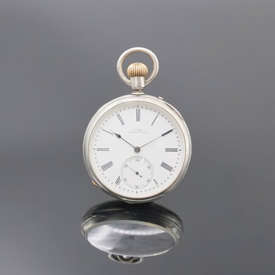 J. ASSMANN Glashütte offene Silbertaschenuhr, Deutschland um 1910, Geh. dell., guill. Rückdeckel, Emailzifferbl. l. riss., röm. Zahlen, gebl. ...