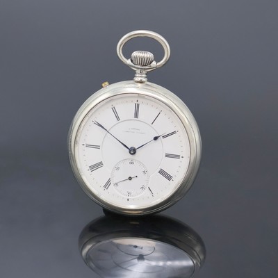 J. ASSMANN Glashütte Taschenuhrwerk im neutralen Silbergehäuse, Deutschland um 1910, Geh. dell., Boden verschr., Emailzifferbl. m. röm. Zahlen, ...