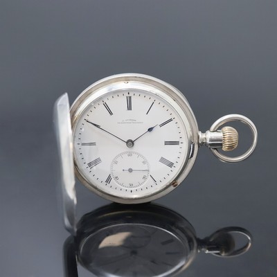 J. ASSMANN Glashütte Herrensavonette in Silber, Deutschland um 1915, glattes Geh., Emailzifferbl. riss., röm. Zahlen, gebl. Zeiger, kl. Sek. b. 6, ...