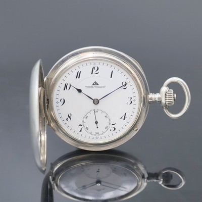 DEUTSCHE PRÄZISIONSUHR ORIGINAL GLASHÜTTE Herrensavonette in Silber, Deutschland um 1920, Geh. dell., guill. Sprung- u. Rückdeckel, Emailzifferbl. ...
