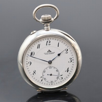 DEUTSCHE PRÄZISIONSUHR ORIGINAL GLASHÜTTE offene Taschenuhr in Silber, Deutschland um 1920, glattes Lucia-Geh., Goldscharniere, Emailzifferbl. m. ...
