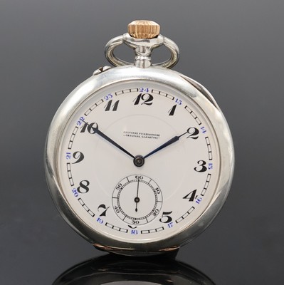 DEUTSCHE PRÄZISIONSUHR ORIGINAL GLASHÜTTE offene Taschenuhr in Silber, Deutschland um 1920, glattes Geh., Emailzifferbl. besch., Breguet-Zahlen, ...