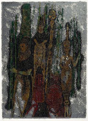 Bruce Onobrakpeya, geb. 1932, zeitgenössischernigerianischer Künstler, Radierung sog. "Deep Etching", betitelt "Ekassa I", Ed. ...