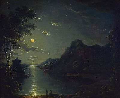 Zuschreibung: Pieter Muler d.J., genannt Cavaliere Tempesta, 1640 Haarlem-1701 Mailand, Vollmond über einer italienischen Hafeneinfahrt, Öl/Lwd, ...