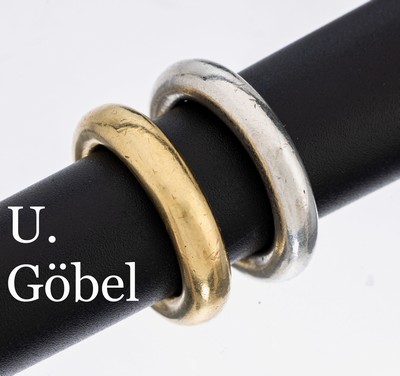 Ringduo, GG 750/000 und Silber gepr., Unikate, Anfertigung U. Göbel, Bad Schönborn, massive Verarbeitung, GG-Ring: 19.1 g, Silber-Ring: 11.5 g, RW ...