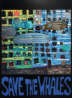Friedensreich Hundertwasser, 1928-2000, 2 Farboffsets: Save the Sea und Save the Whales, urspr. für die Jacques Cousteau Stiftung, je ca. 80x60cm