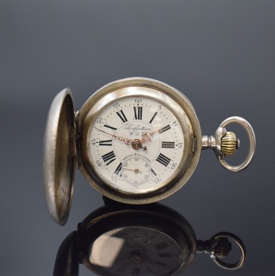PERFECTION W & D/WEBER & DUBOIS große Email- Silber-Savonette, Schweiz um 1900, fein grav. Geh., Beide Deckel floral emailliert teils. besch., ...