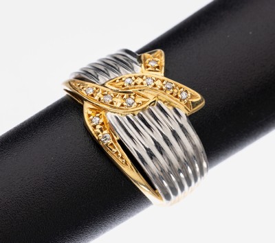 18 kt Gold/Platin Diamant-Ring, GG 750/000 und Platin 900, 10 Diamanten zus. ca. 0.05 ct Weiß/p, RW 52, ca. 5.4 g