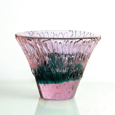 Glasschale, Ermanno Nason für Cenedese, Murano, Neodymiumglas, organisch reliefierte Oberflächenstruktur, konische Form, H. 17, D. 23 cm
