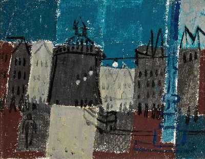 Heimo Schöllkopf, geb. 1888 in Nürnberg - 1982 Gerlingen, "Kleinstadt - belebter Platz" , 1955, Öl/Lwd, unsigniert, aus dem Nachlass des ...