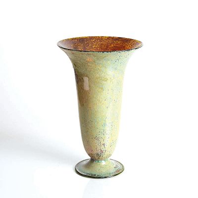 Trichtervase, Cenedese, bernsteinfarben getöntes Glas, melierte Einschmelzungen in grau-gelb, H. 29 cm, signiert Cenedese