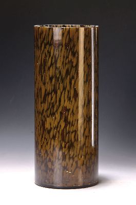 A Macchie-Zylindervase, Cenedese, Murano, Musterstück, rauchgrünes Glas, milchweiße und Kupferpulver-Einschmelzungen, H. 35 cm, min. Chip am Rand