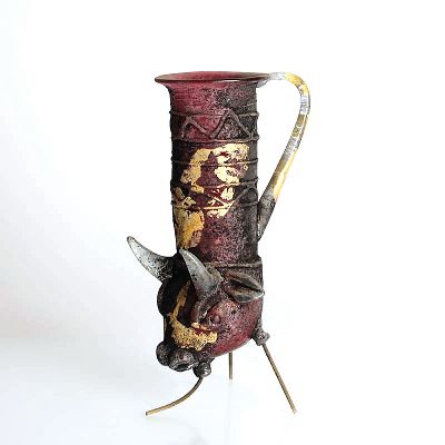 Vetro a scavo-Gefäß, Ermanno Nason für Cenedese, Murano, 1963-72, violett getöntes Glas, Ruß und Goldpatina in vetro a scavo -Technik, stil. ...