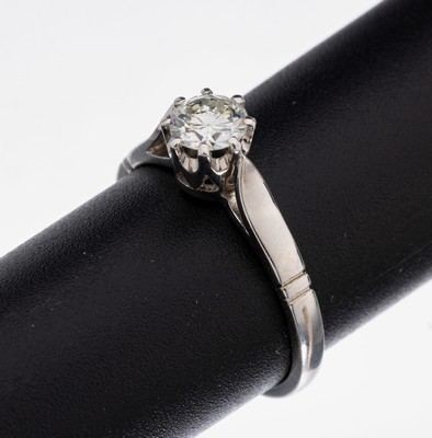 18 kt Gold Brillant-Ring, WG 750/000, Brillant ca. 0.50 ct l.get.Weiß/p, RW 55, ca. 3 g
